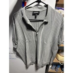 Express Men Vertical Striped Polo Zip Up Size XL Gray/white